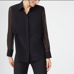 Club Monaco silky black blouse with sheer panels